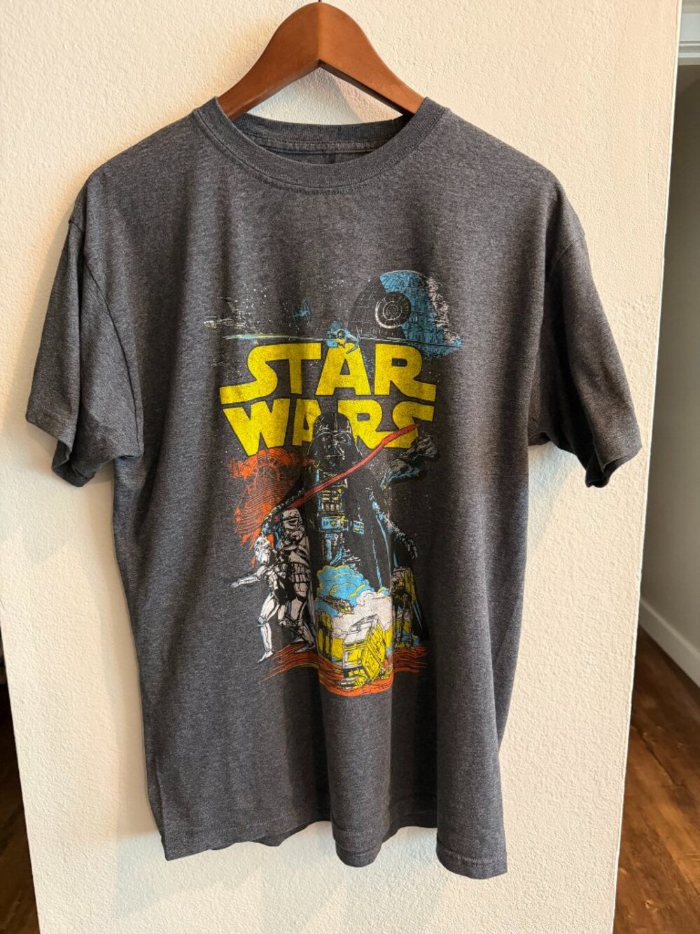Star Wars Graphic T-Shirt Gray Darth Vader Stormtroopers Tee